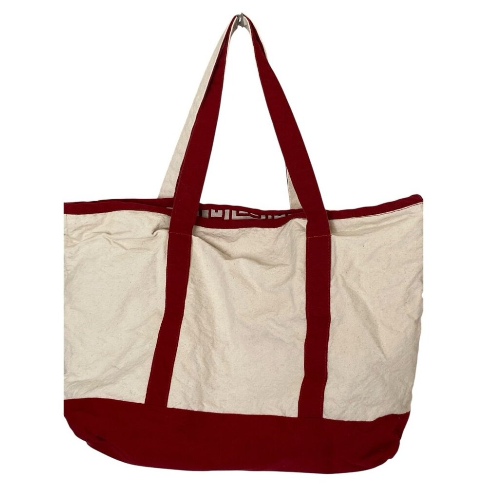 Nantucket Distributing Tote Bag - Initial P - Beach, Pool Theme - Red & Cream - Picture 2 of 8